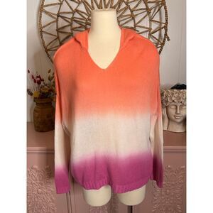 Lou & Grey Ombre Hooded Sweater V-Neck‎ Coral Pink White XLP